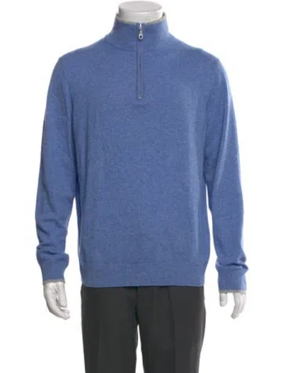 Pre-owned Neiman Marcus Cashmere Mock Neck Sweatshirt In Blue