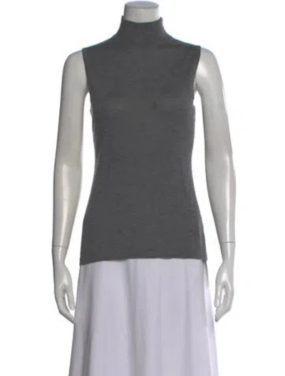 Pre-owned Neiman Marcus Cashmere Mock Neck Top In Gray