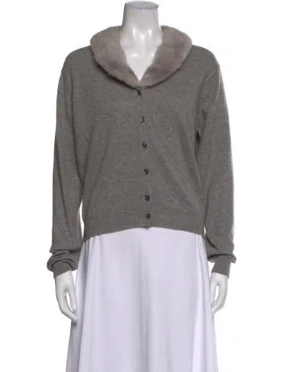 Pre-owned Neiman Marcus Cashmere Open Front Sweater In Gray