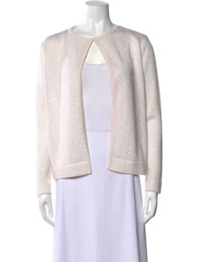 Pre-owned Neiman Marcus Cashmere Open Front Sweater In Metallic/silver