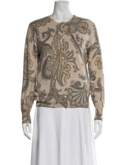 Pre-owned Neiman Marcus Cashmere Paisley Print Sweater In Neutrals