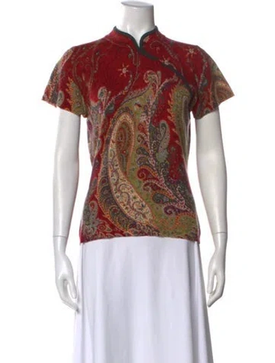 Pre-owned Neiman Marcus Cashmere Paisley Print Sweater In Red