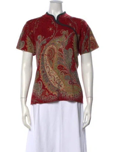 Pre-owned Neiman Marcus Cashmere Paisley Print Sweater In Red