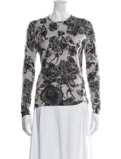 Pre-owned Neiman Marcus Cashmere Paisley Print Sweater In White