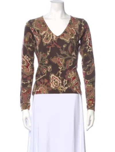Pre-owned Neiman Marcus Cashmere Paisley Print Top In Red