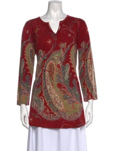 Pre-owned Neiman Marcus Cashmere Paisley Print Tunic In Red