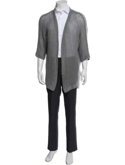 Pre-owned Neiman Marcus Cashmere Patterned Cardigan In Grey