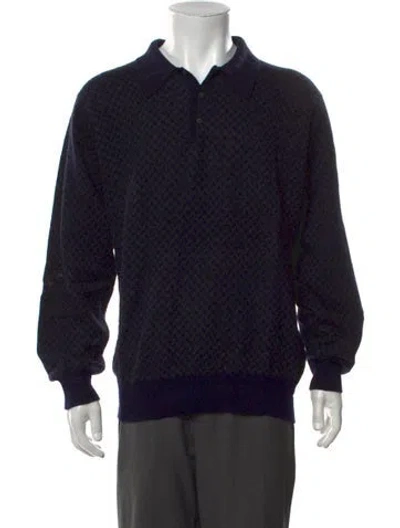 Pre-owned Neiman Marcus Cashmere Patterned Polo Shirt In Black