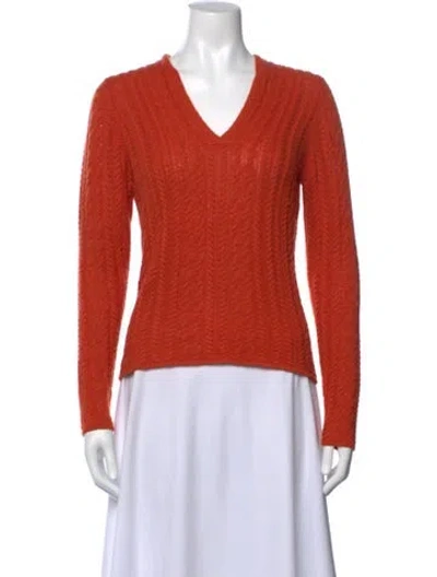 Pre-owned Neiman Marcus Cashmere Patterned Sweater In Orange