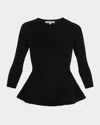 Neiman Marcus Cashmere Peplum Sweater In Black