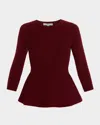 Neiman Marcus Cashmere Peplum Sweater In Red