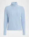 Neiman Marcus Cashmere Placed Cable Turtleneck Sweater In Blue