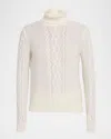 Neiman Marcus Cashmere Placed Cable Turtleneck Sweater In White