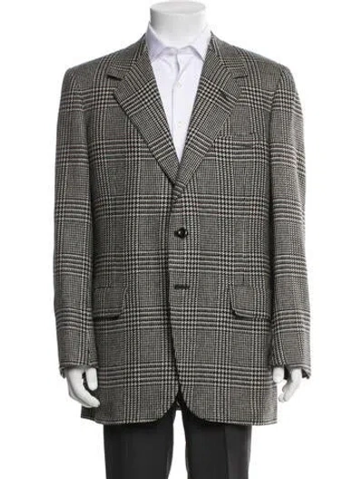 Pre-owned Neiman Marcus Cashmere Plaid Print Blazer In Gray