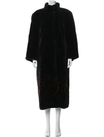 Pre-owned Neiman Marcus Cashmere Plaid Print Coat In Black