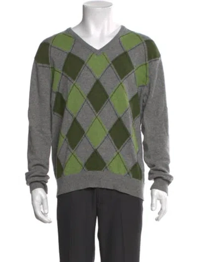Pre-owned Neiman Marcus Cashmere Plaid Print Pullover In Green