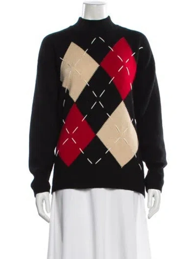 Pre-owned Neiman Marcus Cashmere Plaid Print Sweater In Black