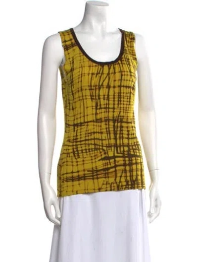 Pre-owned Neiman Marcus Cashmere Plaid Print Sweater In Yellow