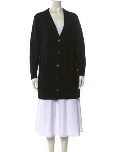 Pre-owned Neiman Marcus Cashmere Plunge Neckline Sweater In Black