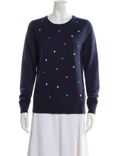 Pre-owned Neiman Marcus Cashmere Polka Dot Print Sweater In Blue