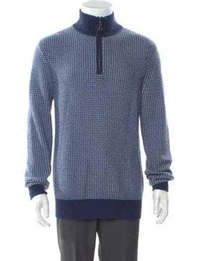 Pre-owned Neiman Marcus Cashmere Printed Polo Sweater In Blue