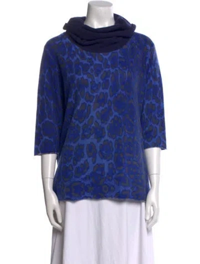 Pre-owned Neiman Marcus Cashmere Printed Sweater In Blue