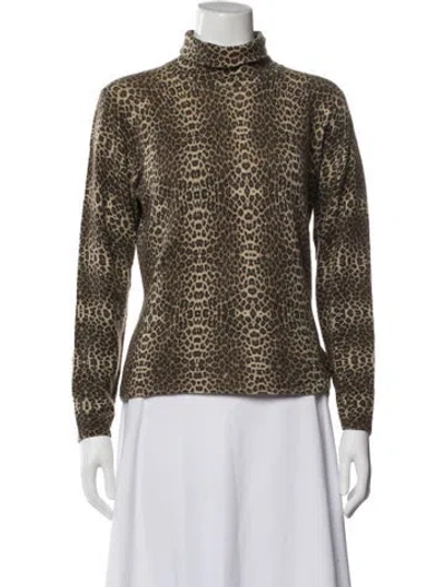 Pre-owned Neiman Marcus Cashmere Printed Sweater In Brown