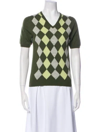 Pre-owned Neiman Marcus Cashmere Printed Sweater In Green