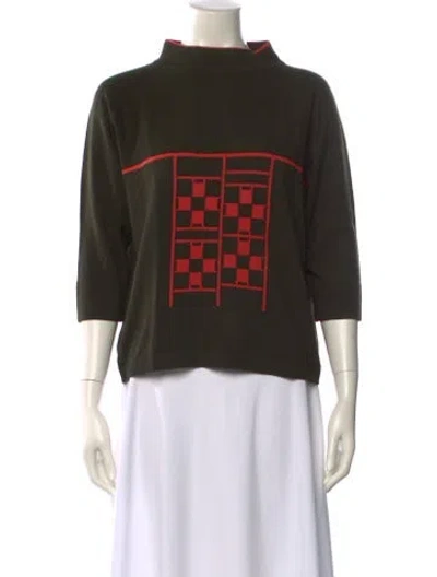 Pre-owned Neiman Marcus Cashmere Printed Sweater In Green