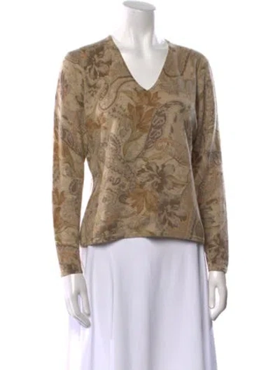 Pre-owned Neiman Marcus Cashmere Printed Sweater In Neutral