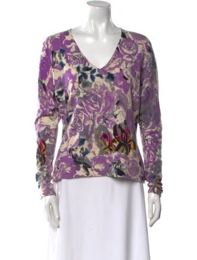 Pre-owned Neiman Marcus Cashmere Printed Sweater In Purple
