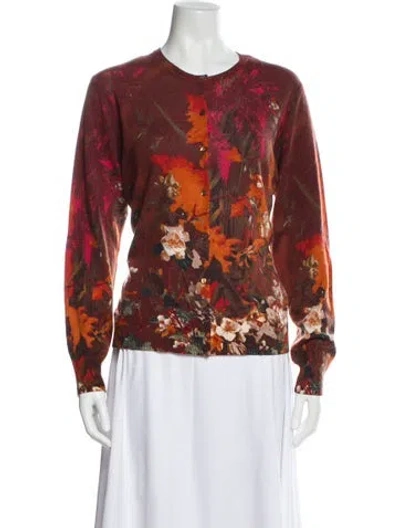 Pre-owned Neiman Marcus Cashmere Printed Sweater W/ Tags In Burgundy