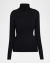 Neiman Marcus Cashmere Rhinestone Turtleneck Sweater In Black
