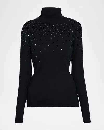 Neiman Marcus Cashmere Rhinestone Turtleneck Sweater In Black