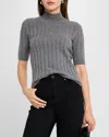 Neiman Marcus Cashmere Ribbed Mock Neck Sweater In Heather Grey