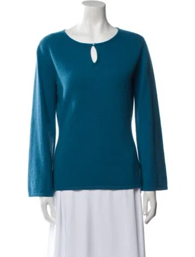 Pre-owned Neiman Marcus Cashmere Scoop Neck Sweater In Blue
