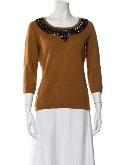 Pre-owned Neiman Marcus Cashmere Scoop Neck Sweater In Brown