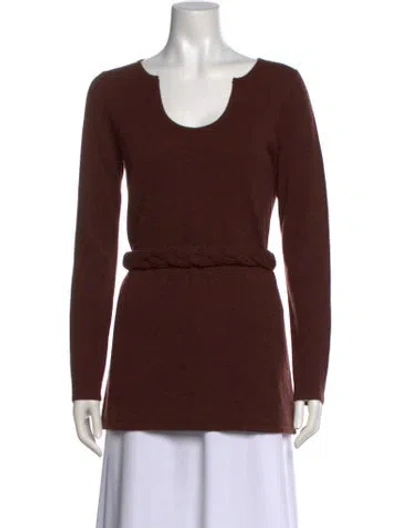 Pre-owned Neiman Marcus Cashmere Scoop Neck Sweater In Burgundy
