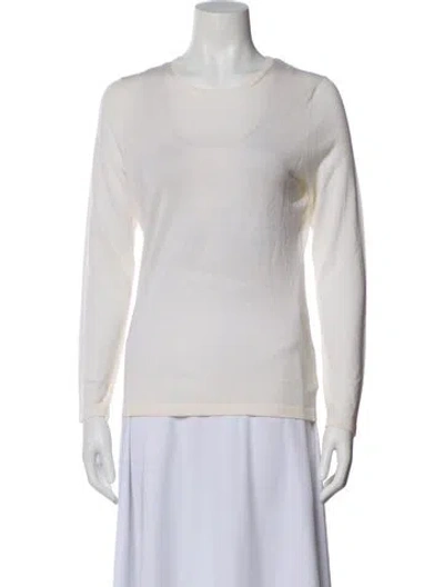 Pre-owned Neiman Marcus Cashmere Scoop Neck Sweater In White