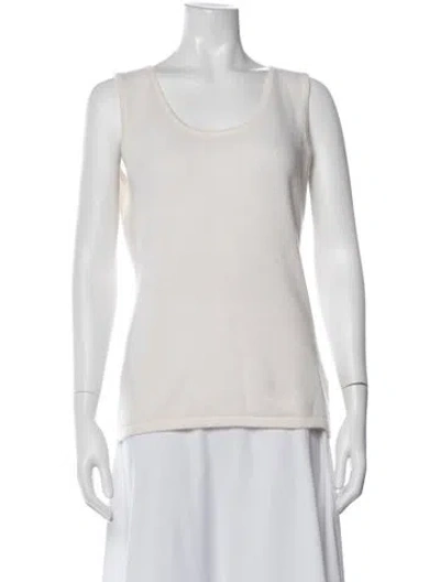 Pre-owned Neiman Marcus Cashmere Scoop Neck Top In White