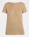Neiman Marcus Cashmere Sequin Metallic Knit Top In Gold