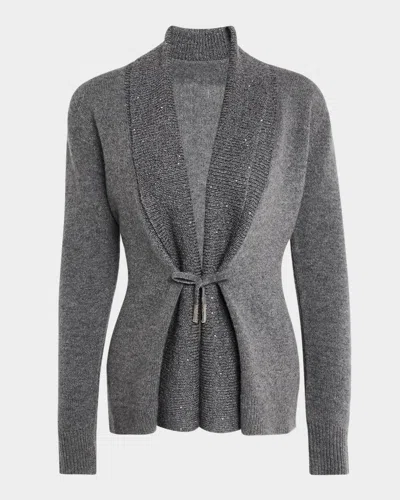 Neiman Marcus Cashmere Sequined Front Tie Cardigan In Heather Grey