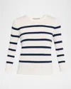 Neiman Marcus Cashmere Striped Crewneck In White