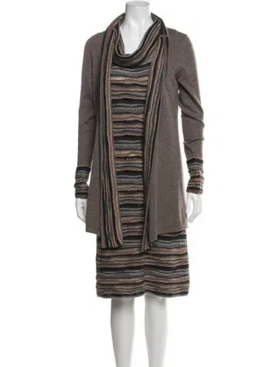 Pre-owned Neiman Marcus Cashmere Striped Dress Set In Black/grey/neutrals
