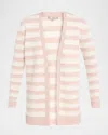Neiman Marcus Cashmere Striped Open-front Cardigan In Pink