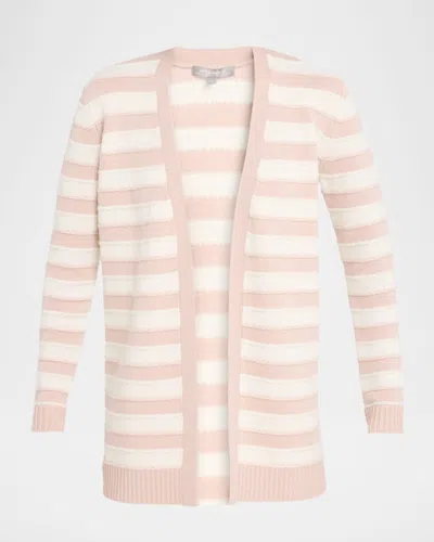 Neiman Marcus Cashmere Striped Open-front Cardigan In Pink