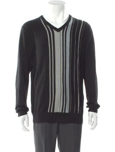 Pre-owned Neiman Marcus Cashmere Striped Pullover In Black