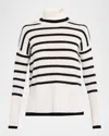 Neiman Marcus Cashmere Striped Rib Knit Turtleneck In Neutral