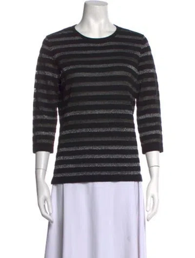 Pre-owned Neiman Marcus Cashmere Striped Sweater In Black/metallic