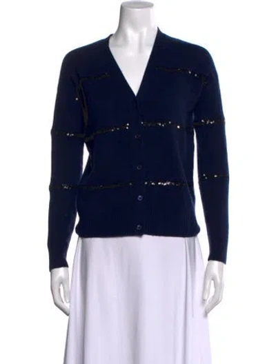 Pre-owned Neiman Marcus Cashmere Striped Sweater In Blue
